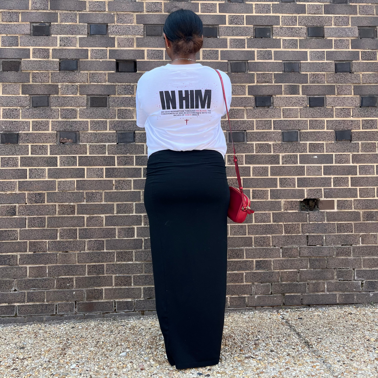 White "Belief in Him" T-shirt