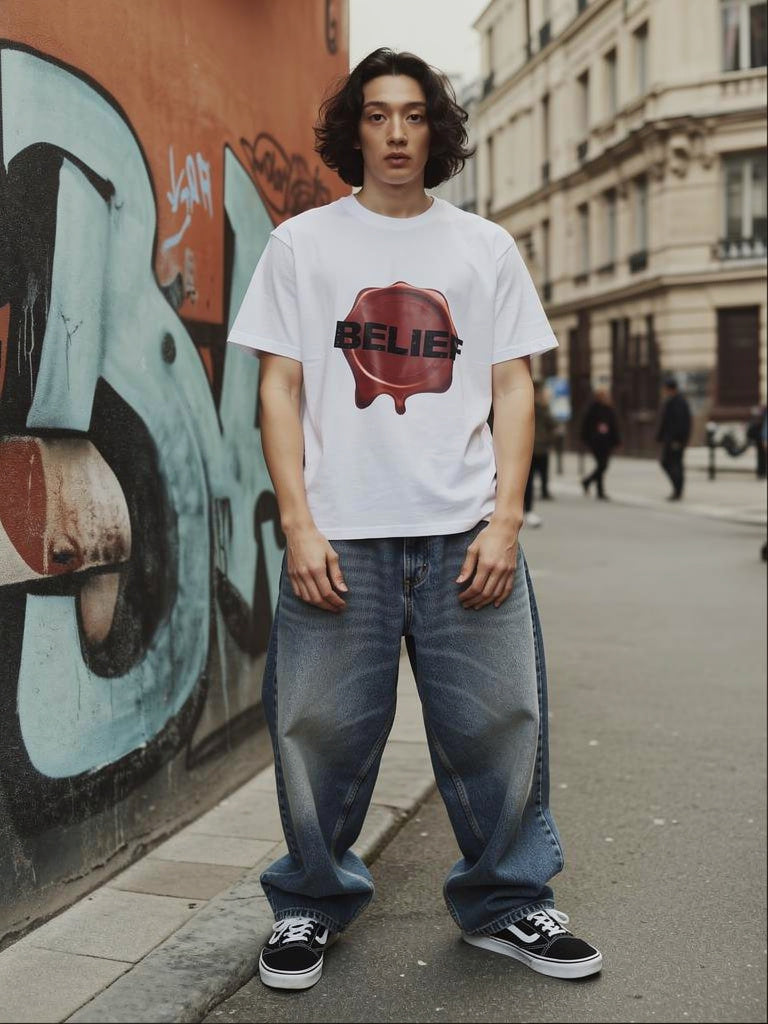 White "Belief in Him" T-shirt